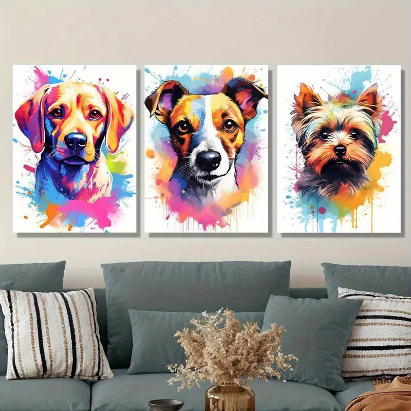 3pcs Watercolor Dog Head Canvas Prints Metal Print Ready to Hang Art