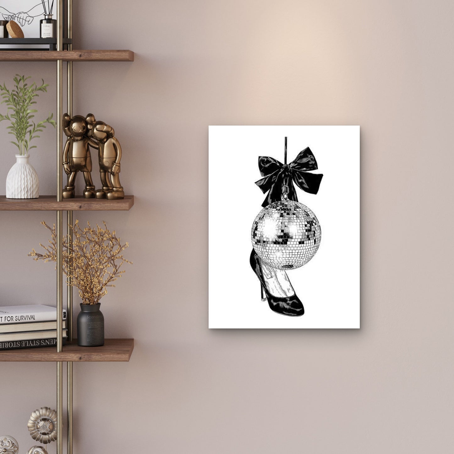 Retro Disco Ball & Black Bow 60x90cm Metal Print Ready to Hang