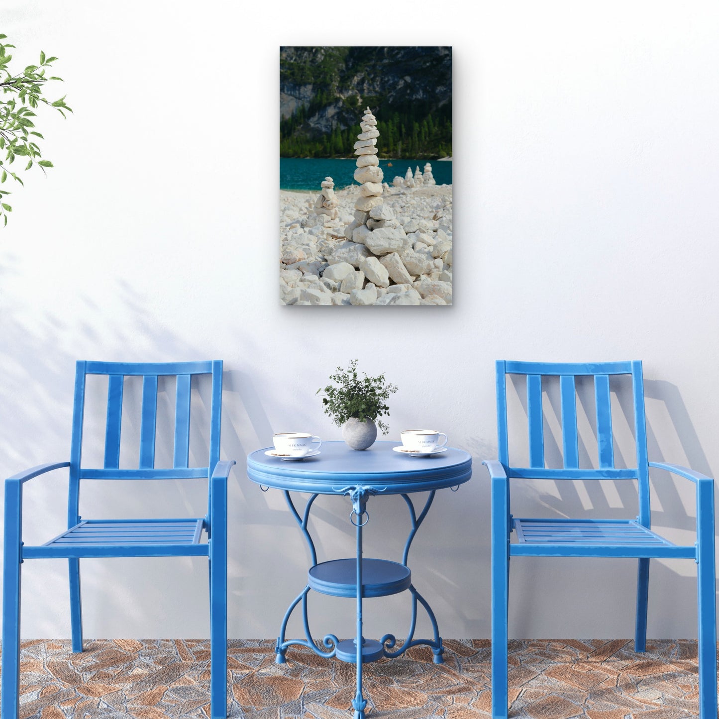 Stack Of White Stones On A Rocky Shore 60x90cm Metal Print Ready to Hang