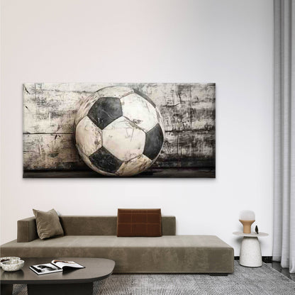 Vintage Soccer Ball on Wood Wall Art Canvas Office Home Room Framed 120x60cm