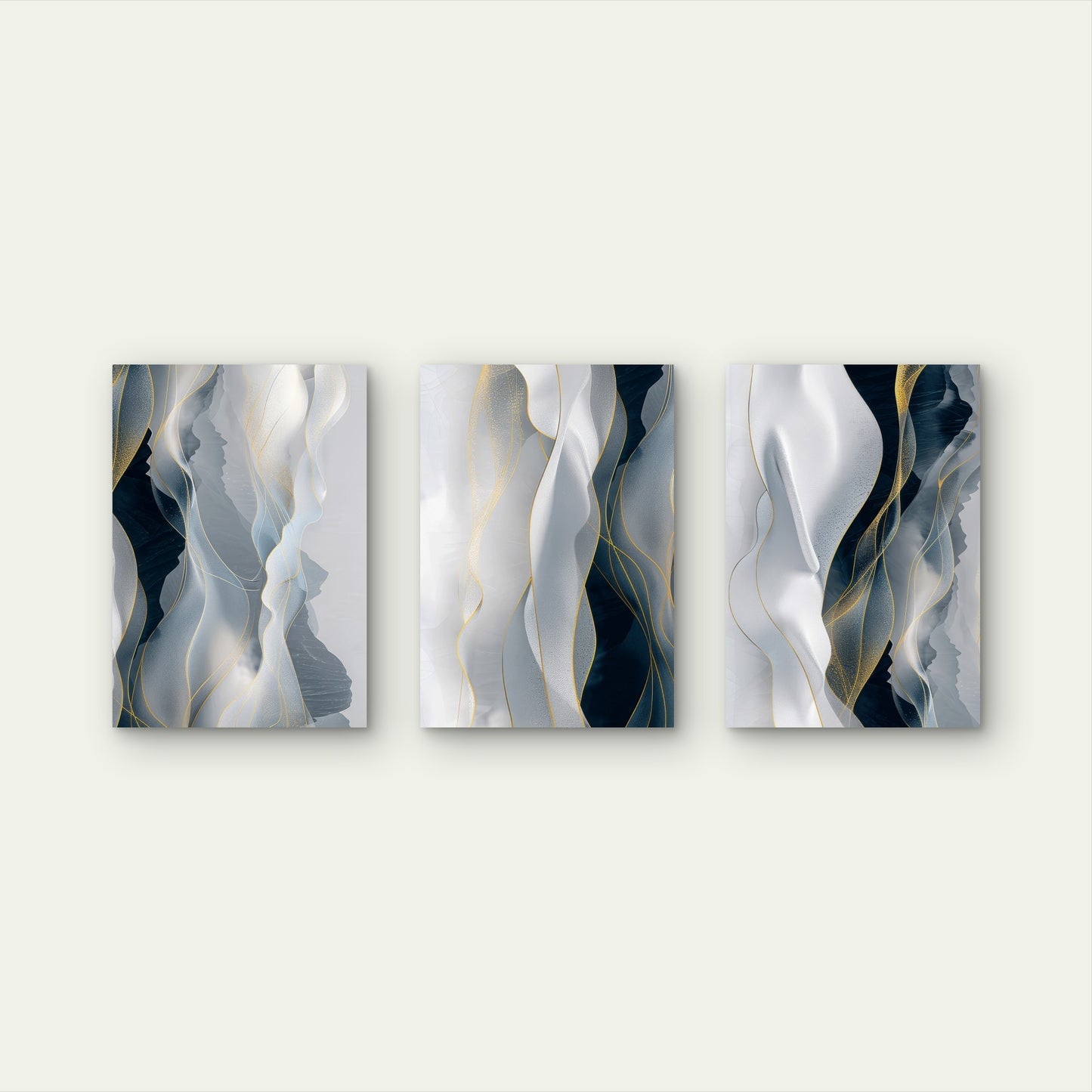 3pcs Black White Gold Fluid Ribbon Abstract Wall Art Set Canvas Framed 40x60cm - High Quality Print 100% Australian Made Wall Canvas Ready to Hang