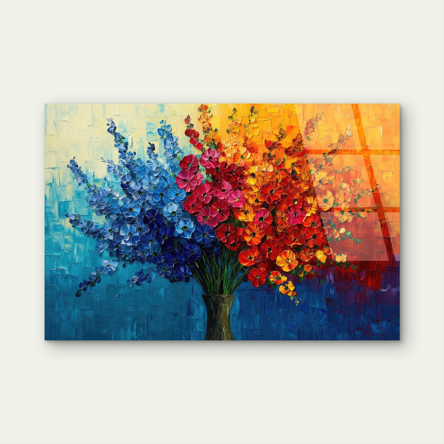 Vibrant Blue Red Orange Flower Vase Acrylic Glass Printing Wall Art Australian Made Quality