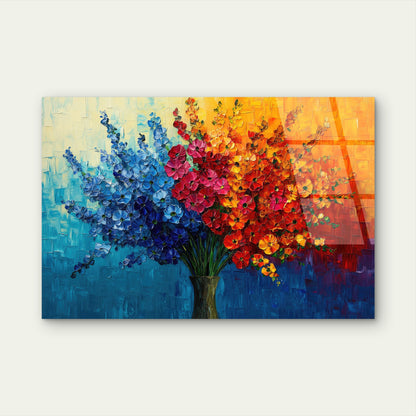 Vibrant Blue Red Orange Flower Vase Acrylic Glass Printing Wall Art Australian Made Quality