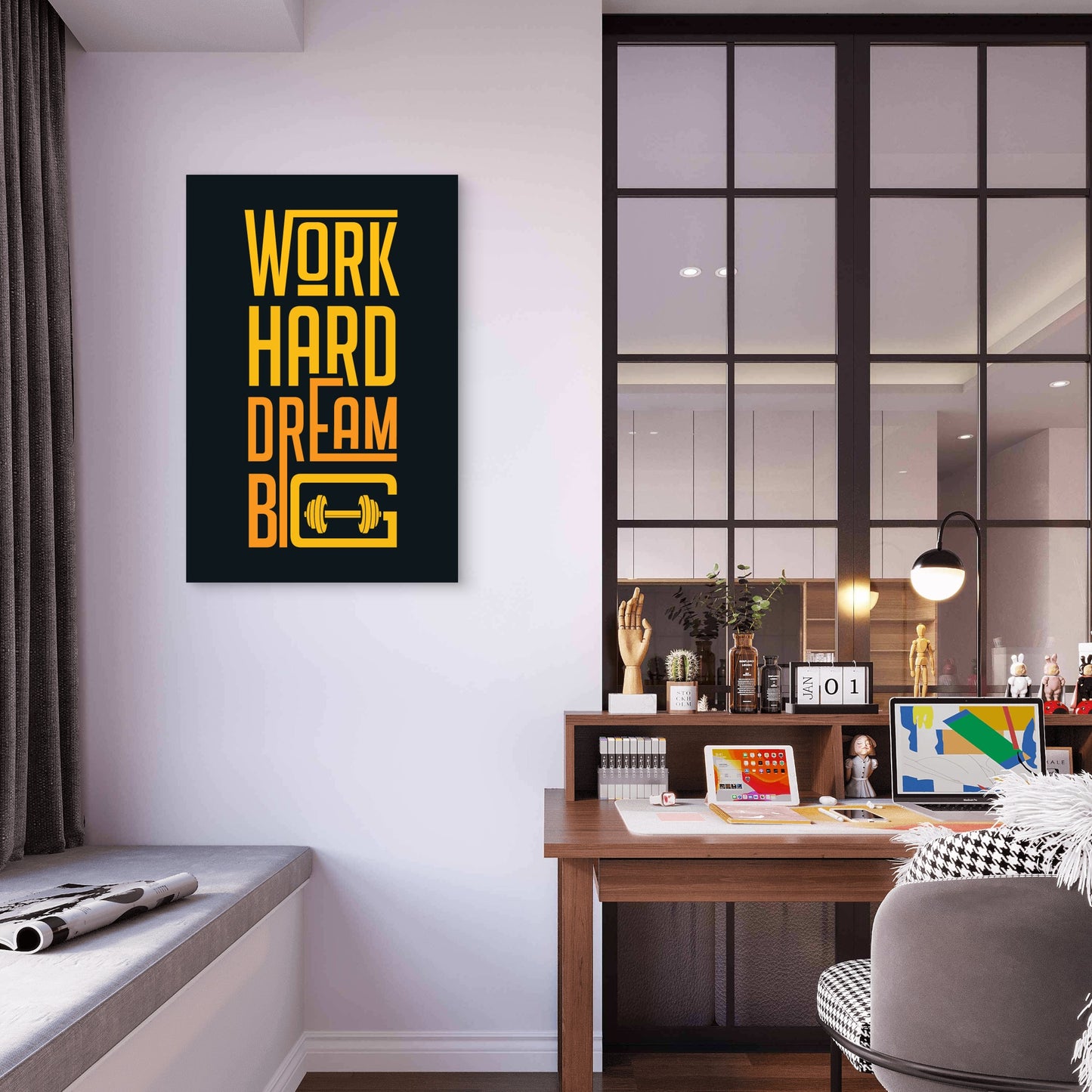 Work Hard Dream Big Gym Fitness Motivational Typography 5mm thick Plastic Poster Ready to Hang 90x60cm