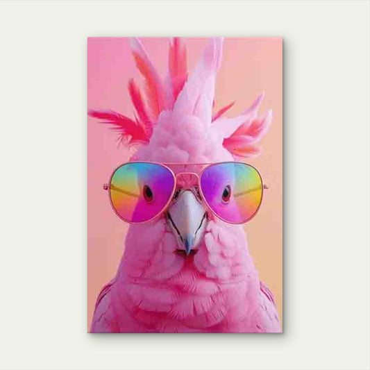 Colorful Parrot Glasses 60x90cm Metal Print Ready to Hang