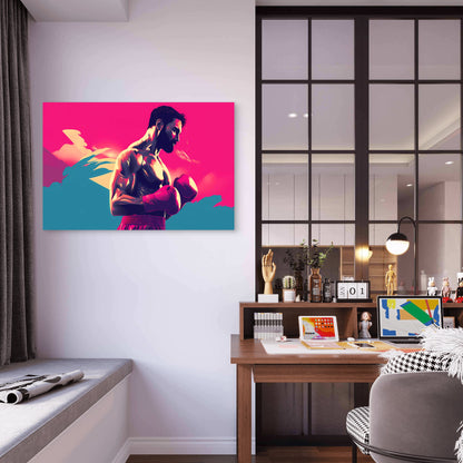 Stylized Boxer In Pink And Blue Neon Tones Gym Fitness 5mm thick Plastic Poster Ready to Hang 90x60cm