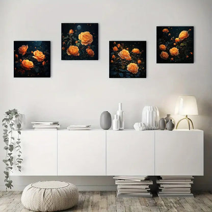 4pcs Orange Peony Flowers Muscular Beautifu Wall Art Canvas Framed