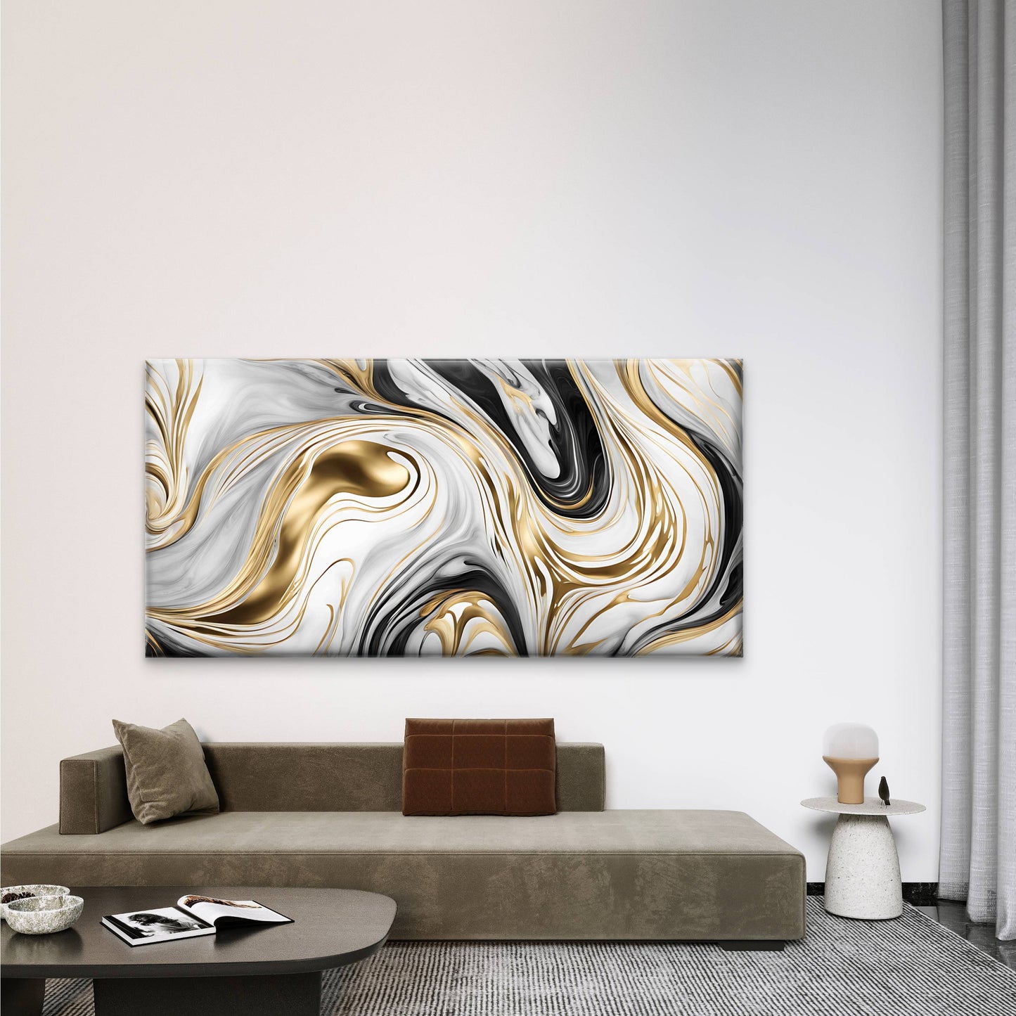 Abstract Black And Gold Marble Wall Art Canvas Office Home Room Framed 120x60cm
