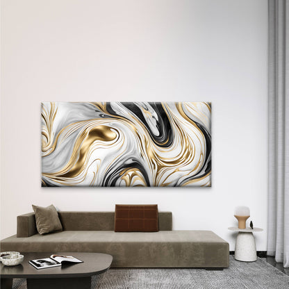 Abstract Black And Gold Marble Wall Art Canvas Office Home Room Framed 120x60cm