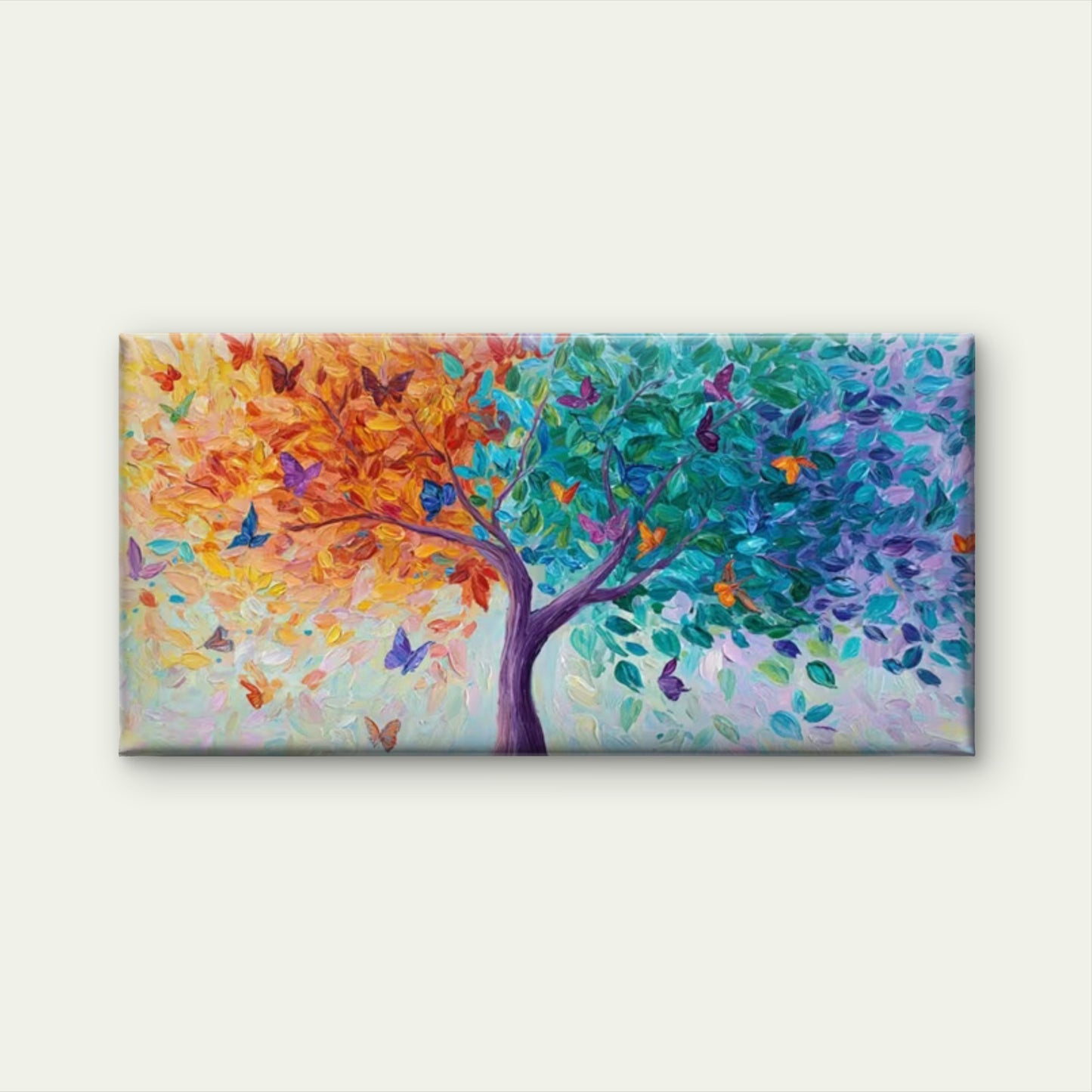 Multicolor Tree & Butterfly Wall Art Canvas Office Home Room Framed 120x60cm