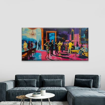 Elegant Party Scene in Vintage Wall Art Canvas Office Home Room Framed 120x60cm