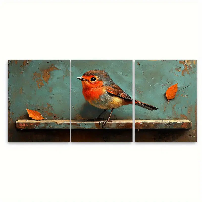 3pcs Red Robin Bird Painting Metal Print Ready to Hang Art
