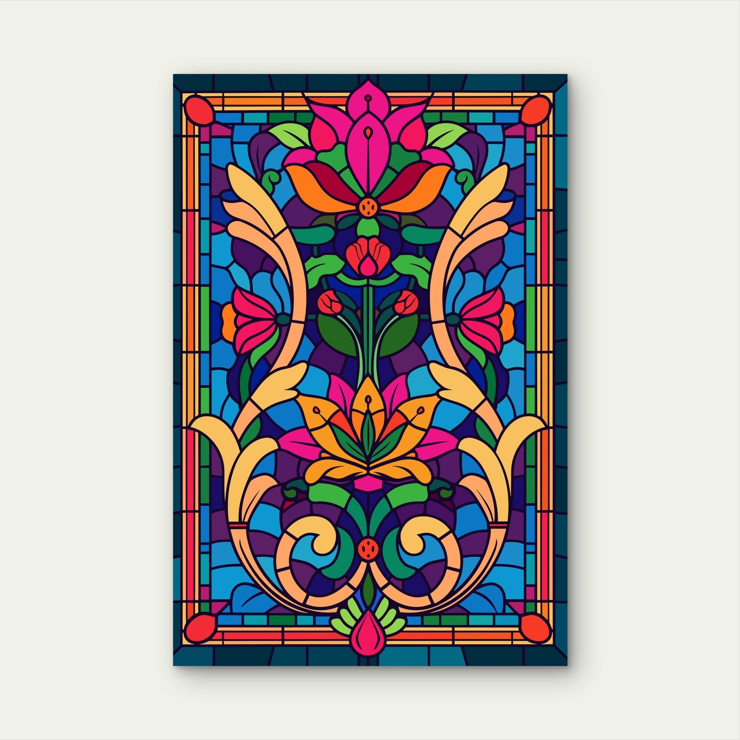 Colorful Floral Damask Mosaic Geometric 40x60cm Metal Print Ready to Hang