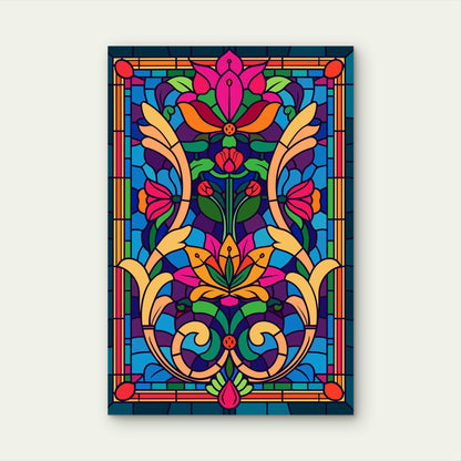 Colorful Floral Damask Mosaic Geometric 40x60cm Metal Print Ready to Hang