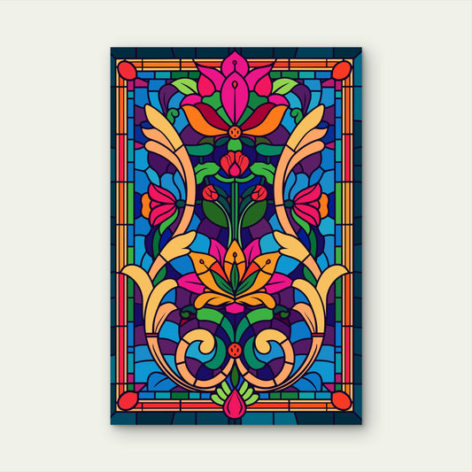 Colorful Floral Damask Mosaic Geometric 40x60cm Metal Print Ready to Hang