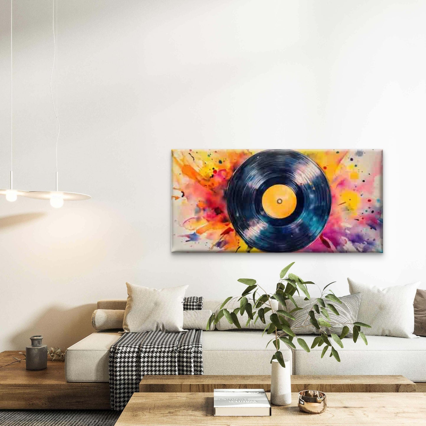 Vinyl Record Watercolor Paintin Wall Art Canvas Office Home Room Framed 120x60cm - Bella Home Decor
