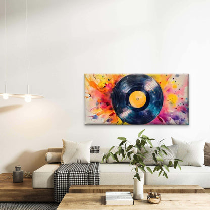 Vinyl Record Watercolor Paintin Wall Art Canvas Office Home Room Framed 120x60cm - Bella Home Decor