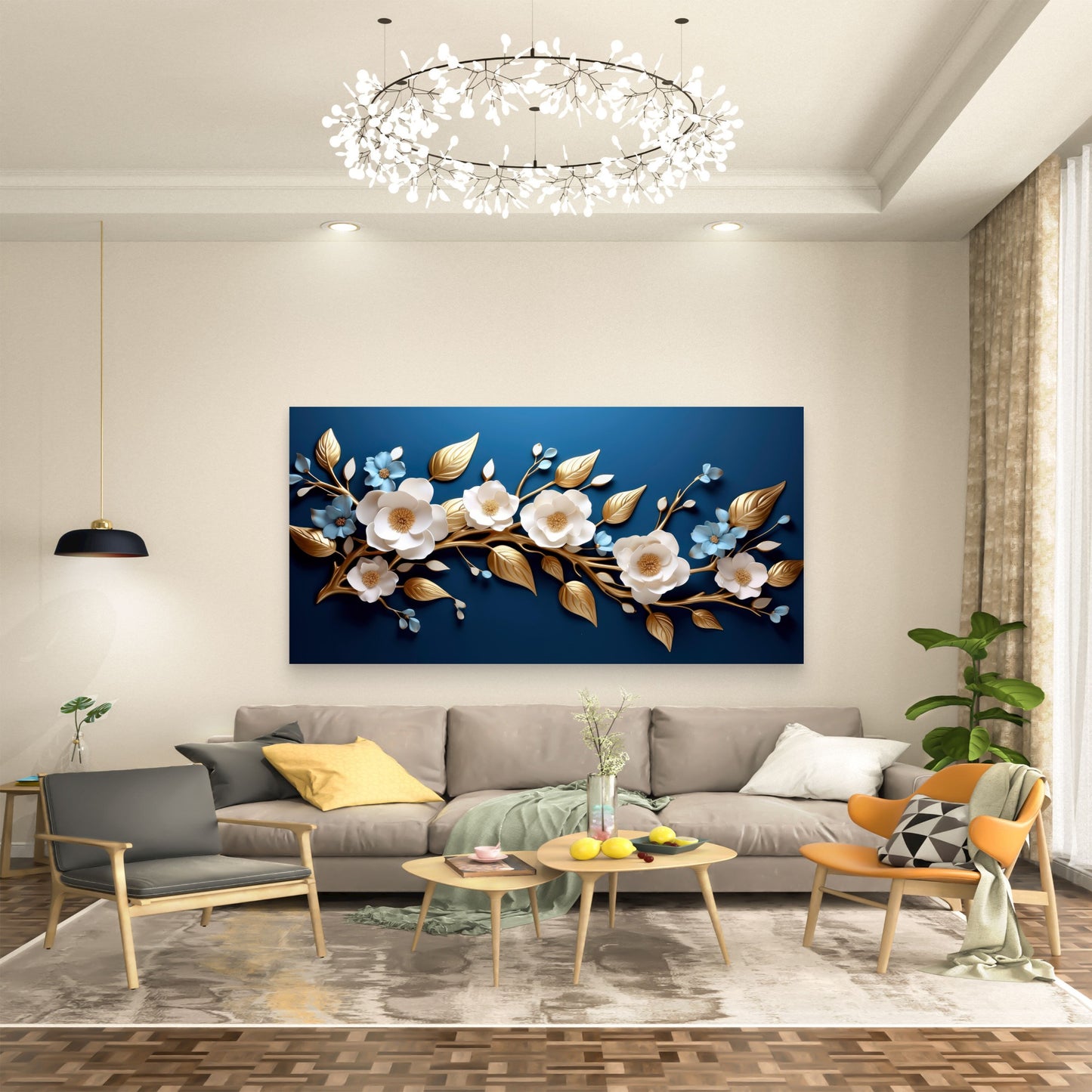 Golden Midnight Bloom Elegance Wall Art Canvas Office Home Room Framed 120x60cm - Bella Home Decor