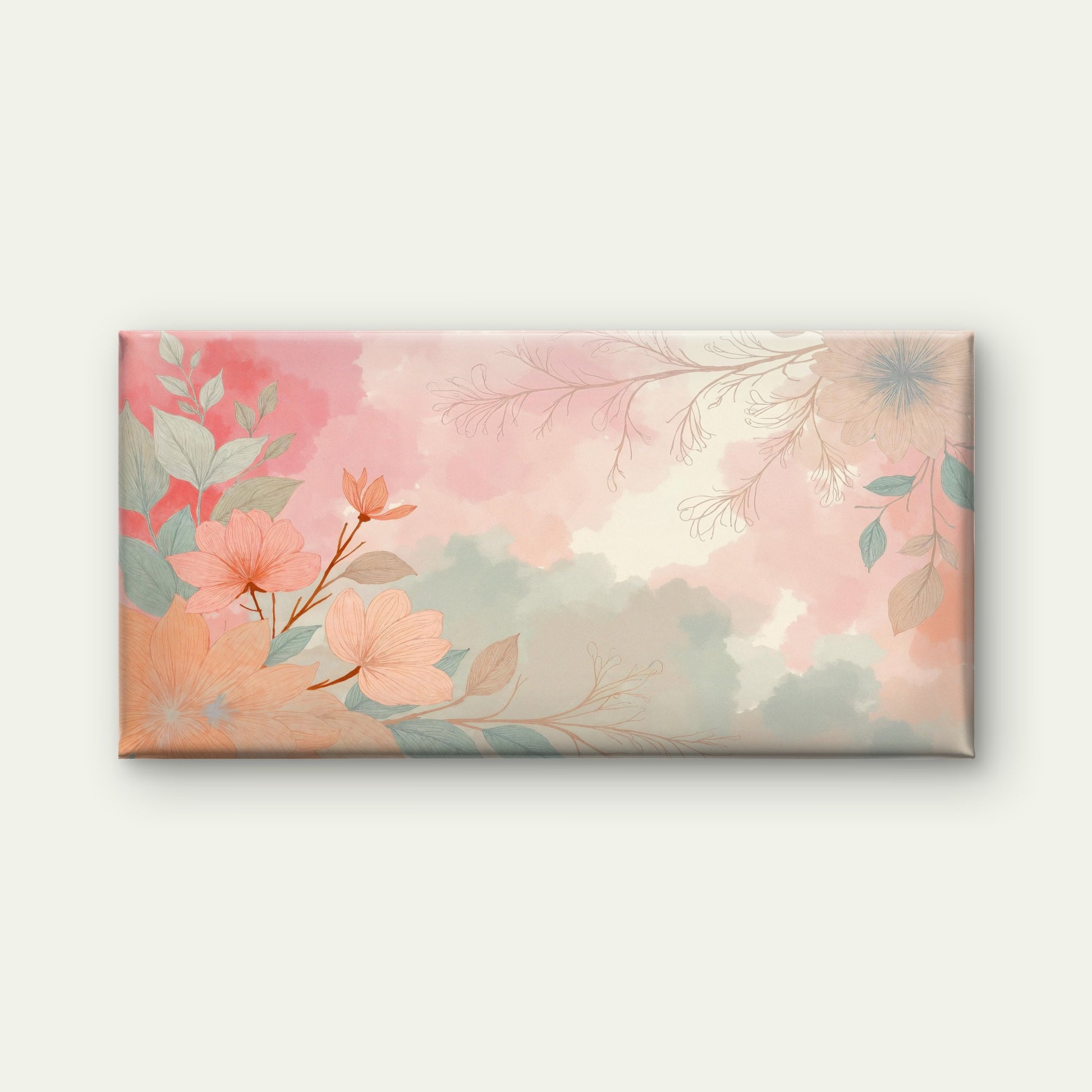 Serene Pink Botanical Blossom Wall Art Canvas Office Home Room Framed 120x60cm - Bella Home Decor