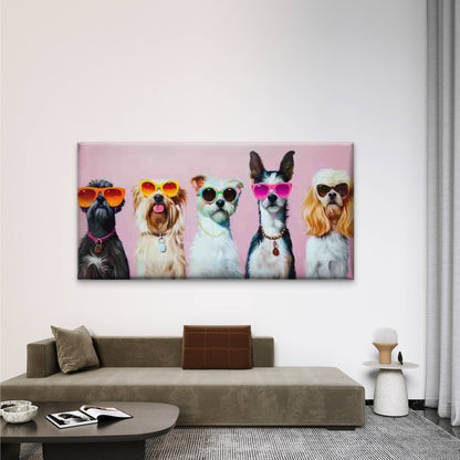 Cute Dogs with Glasses Wall Art Canvas Office Home Room Framed 120x60cm