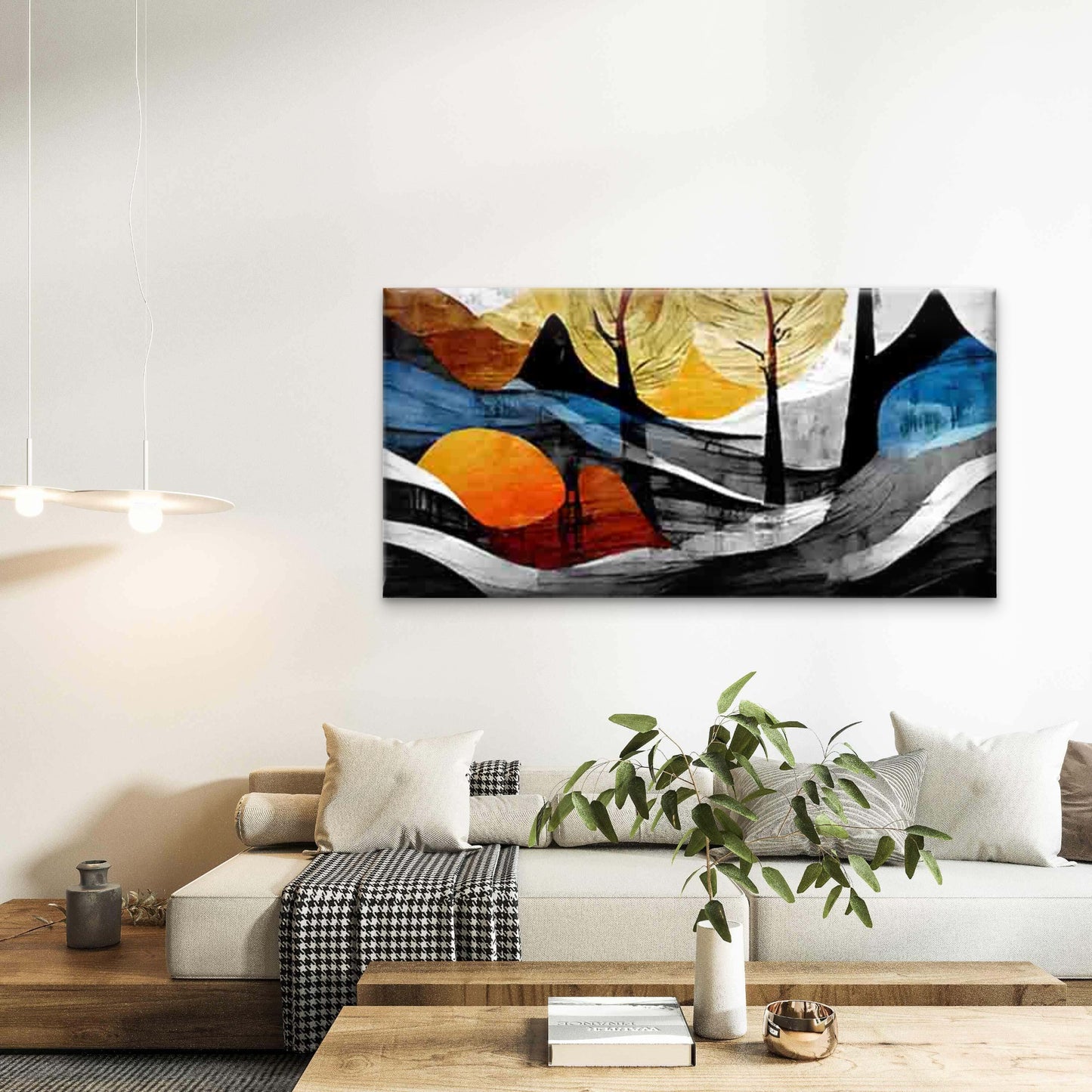 Modern Abstract Landscape Wall Art Canvas Office Home Room Framed 120x60cm - Bella Home Decor