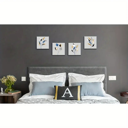 4pcs Leaf Artwork Nature Painting  Wall Art Canvas Framed