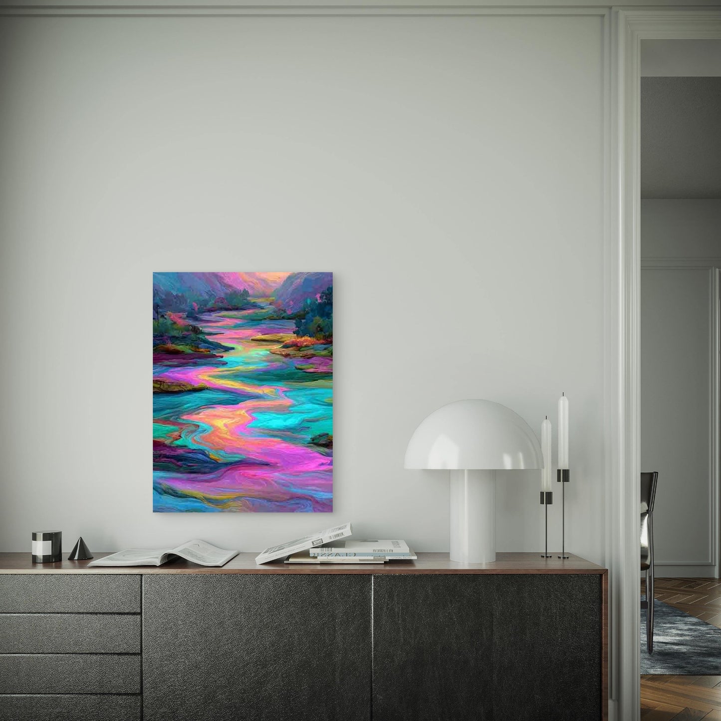Boho Abstract Multicolor Swirling River Metal Print Ready to Hang