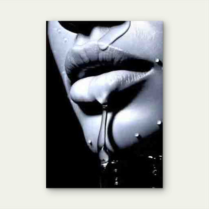 Black & White Lips with Water Droplets 60x90cm Metal Print Ready to Hang - Bella Home Decor