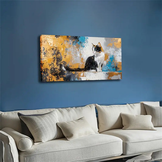 Cat Minimalist Modern Abstract Wall Art Canvas Office Home Room Framed 120x60cm