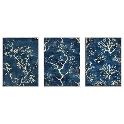 3pcs Blue And White Tree Branches Wall Art Set Canvas Framed 40x60cm - High Quality Print 100% Australian Made Wall Canvas Ready to Hang - Bella Home Decor