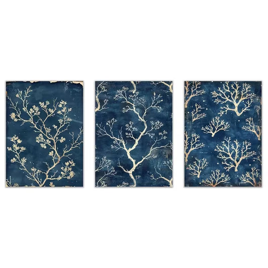 3pcs Blue And White Tree Branches Wall Art Set Canvas Framed 40x60cm - High Quality Print 100% Australian Made Wall Canvas Ready to Hang