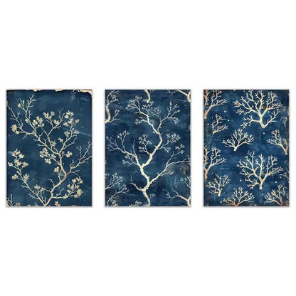 3pcs Blue And White Tree Branches Wall Art Set Canvas Framed 50x70cm - High Quality Print 100% Australian Made Wall Canvas Ready to Hang - Bella Home Decor