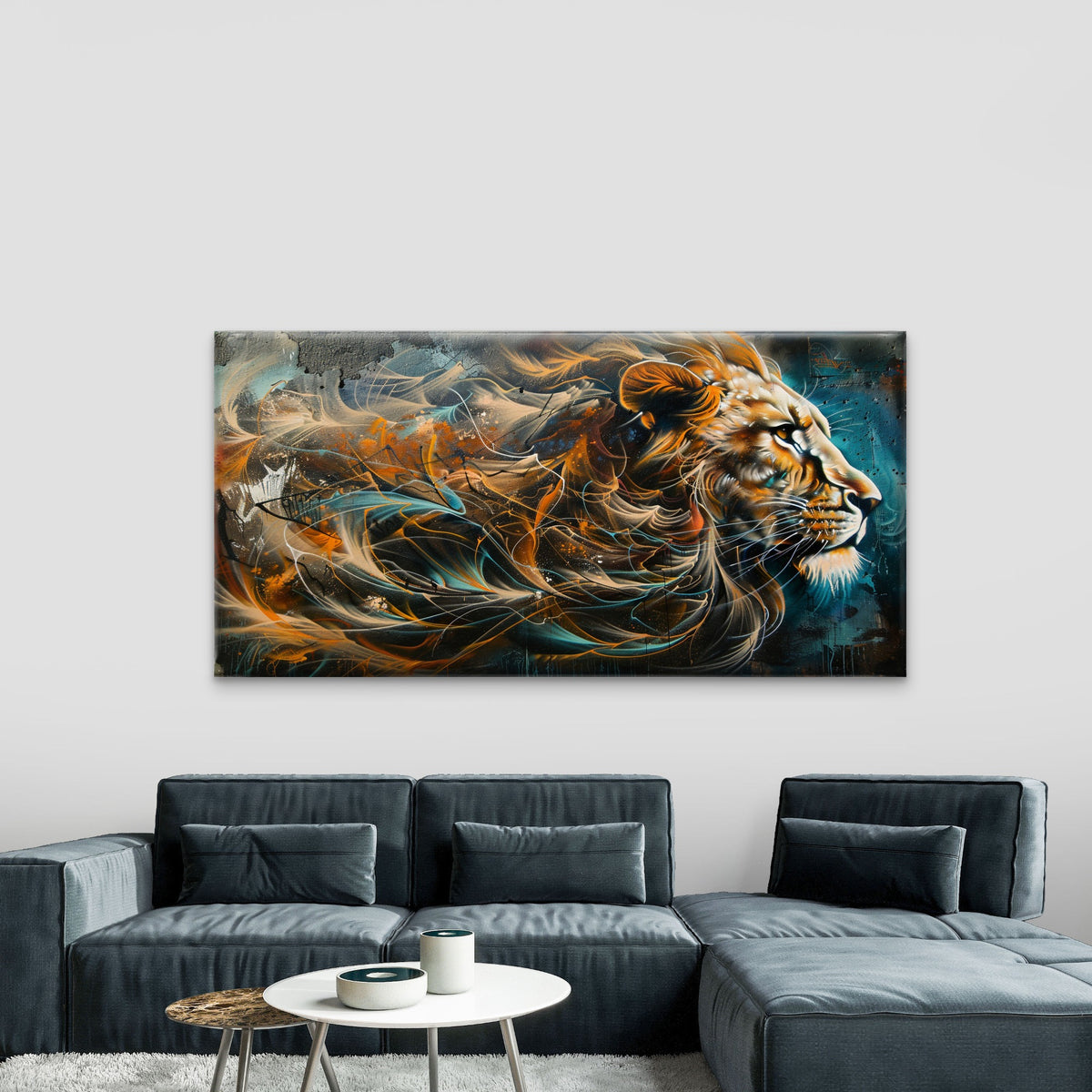 Golden Lion Roaring Energy Wall Art Canvas Office Home Room Framed 120x60cm