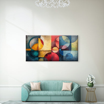 Geometric Circle Shapes Bauhaus Wall Art Canvas Office Home Room Framed 120x60cm