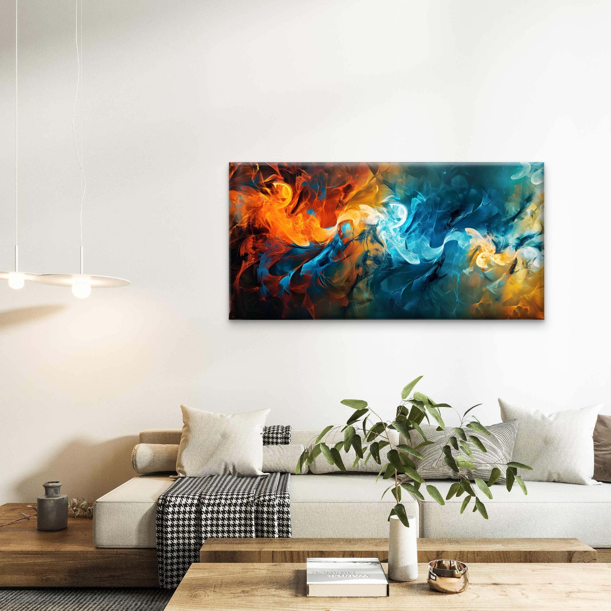 Abstract Swirling Fire Ice Wall Art Canvas Office Home Room Framed 120x60cm - Bella Home Decor
