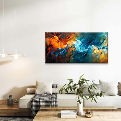 Abstract Swirling Fire Ice Wall Art Canvas Office Home Room Framed 120x60cm - Bella Home Decor