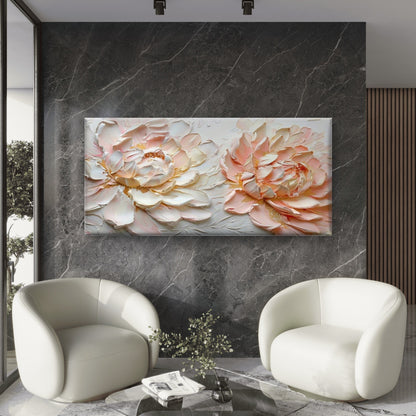 Pastel Peonies in Bloom Floral Wall Art Canvas Office Home Room Framed 120x60cm
