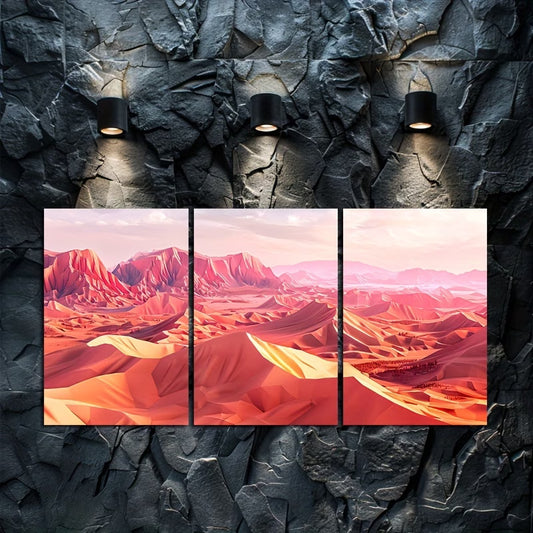 3pcs Low Poly Desert Landscape Wall Art Set Canvas Framed 60x90cm - High Quality Print 100% Australian Made Wall Canvas Ready to Hang