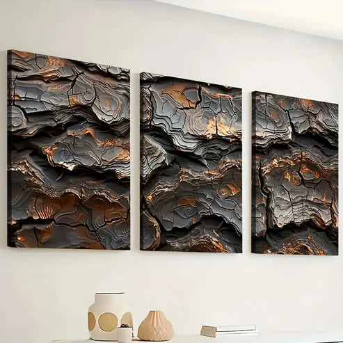 3pcs Modern Art Style Abstract Tree Exterior Texture Art Wall Art Set Canvas Unframed - High Quality Print 100% Australian Made Wall Canvas