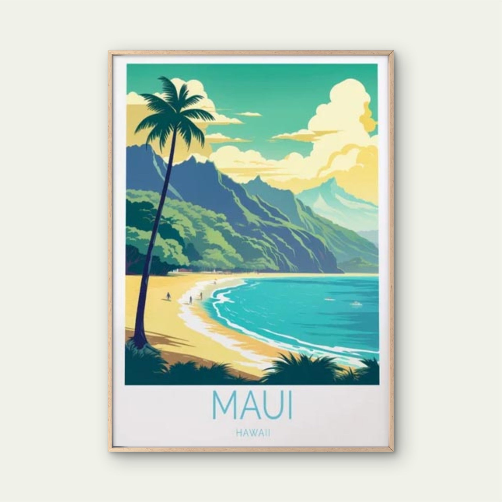 Maui Hawaii Beach & Tropical Palm Trees Travel Poster Print Wall Art - Bella Home Decor
