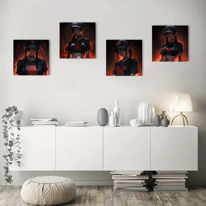 4pcs Edgy Tattoo-Inspired Cool Girl Wall Art Canvas Framed - Bella Home Decor