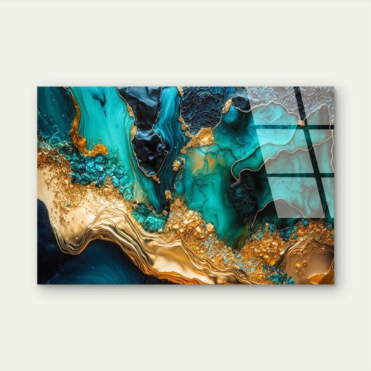 Abstract Emerald Jade Gold Vein Pattern Acrylic Glass Printing Wall Art Australian Made Quality