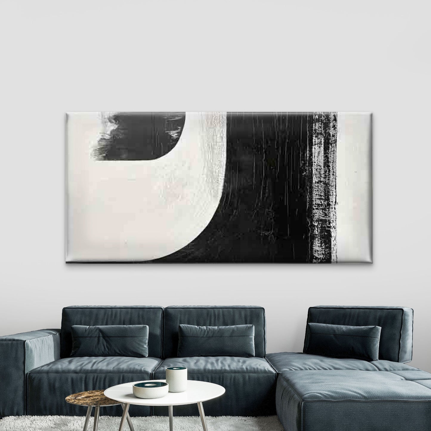 Bold Black & White Design Wall Art Canvas Office Home Room Framed 120x60cm