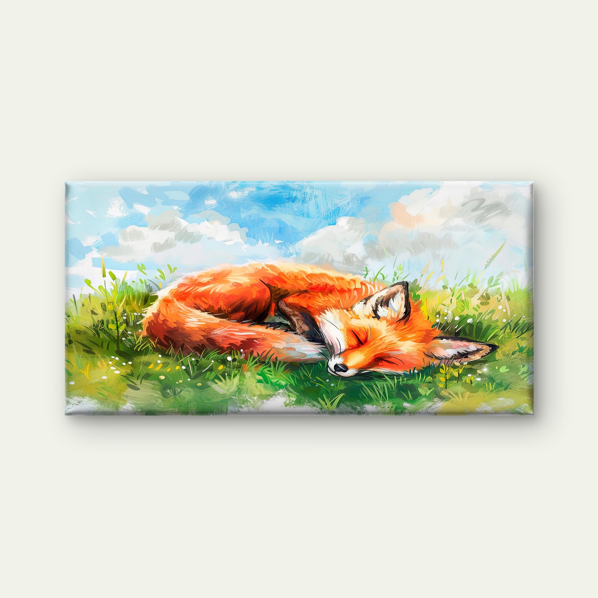 Sleeping Fox In Meadow Wall Art Canvas Office Home Room Framed 120x60cm - Bella Home Decor
