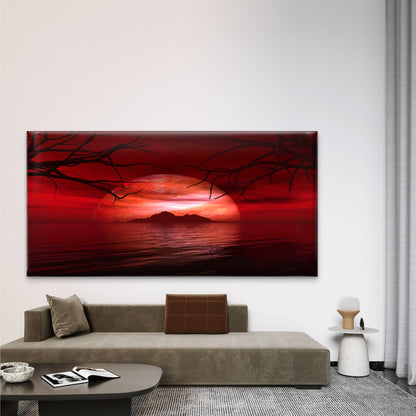 Moon Setting Over An Island Wall Art Canvas Office Home Room Framed 120x60cm
