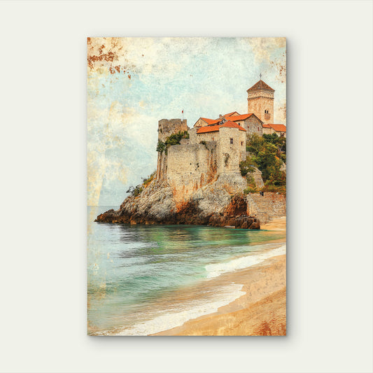 Old World Citadel Seaside Cliff Scenery Art 40x60cm Metal Print Ready to Hang
