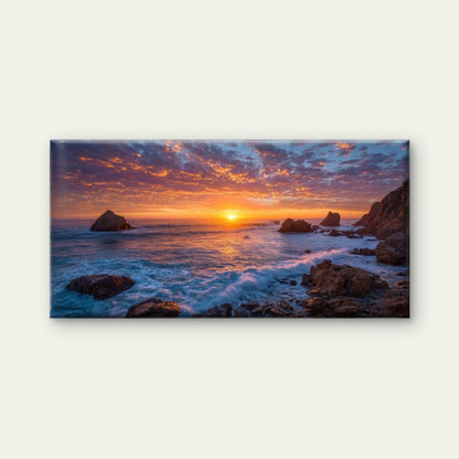 Coastal Sunset Ocean Waves Wall Art Canvas Office Home Room Framed 120x60cm