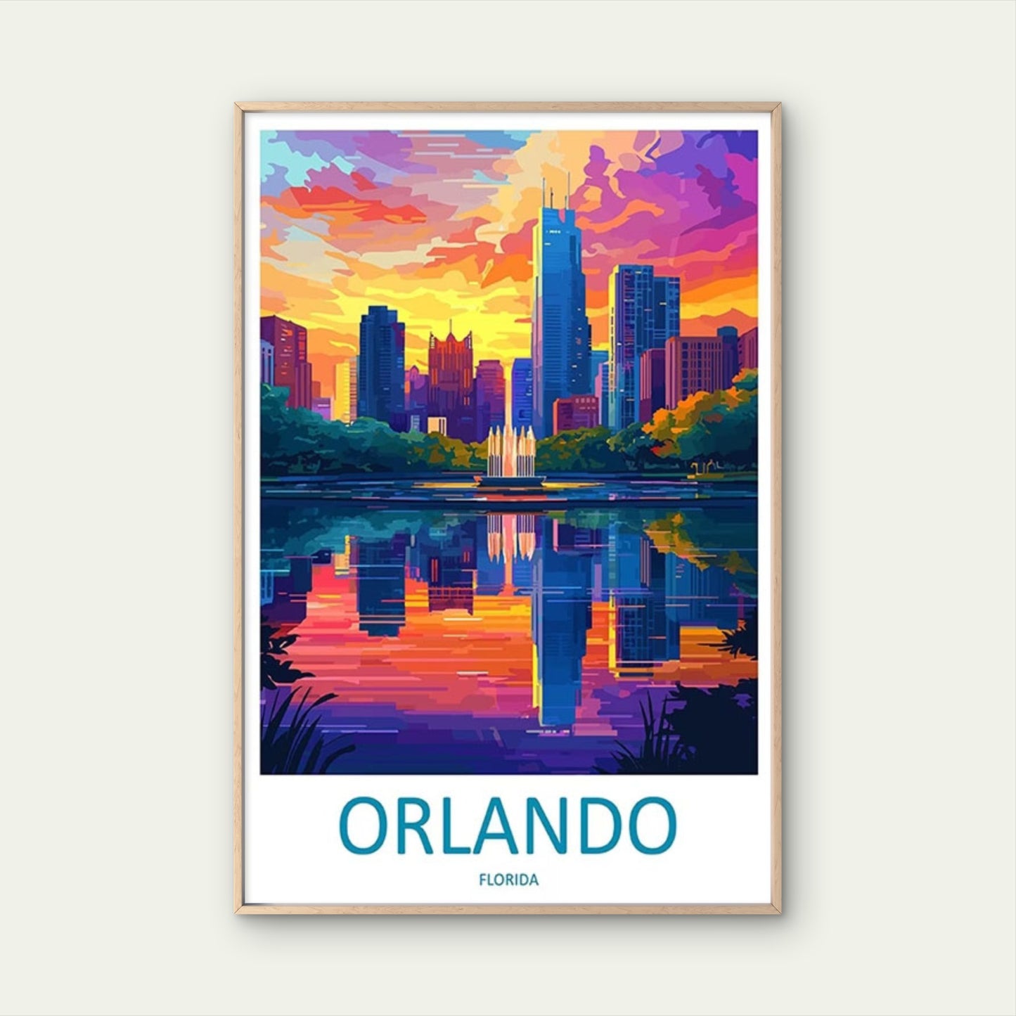 Vibrant Depiction of Orlando, Florida Travel Poster Print Wall Art