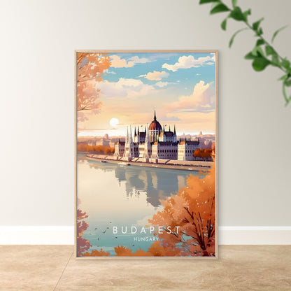 Budapest Hungary Cityscape Sunset View Travel Poster Print Wall Art