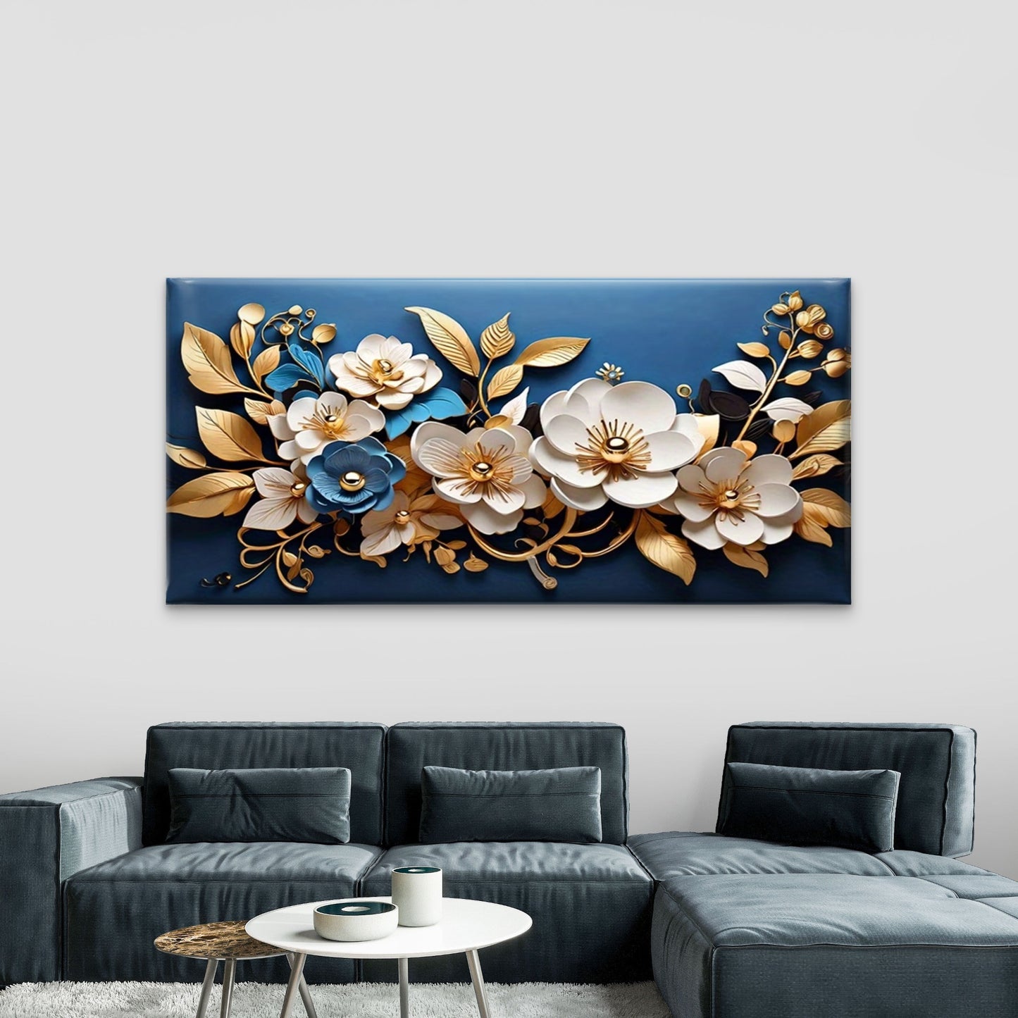 White & Golden Botanical Wall Art Canvas Office Home Room Framed 120x60cm